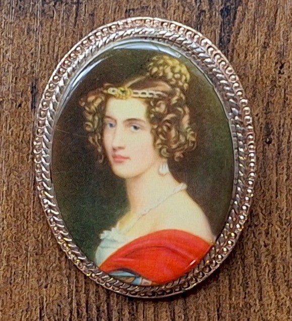Vintage Limoges Style Porcelain Portrait Brooch Pin of Amalia von Schintling F291