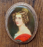 Vintage Limoges Style Porcelain Portrait Brooch Pin of Amalia von Schintling F291