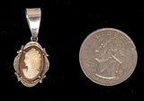 Petite Sterling Vintage Italian Cameo Pendant Hand Carved Carnelian Shell F315