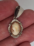 Petite Sterling Vintage Italian Cameo Pendant Hand Carved Carnelian Shell F315