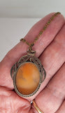 Antique Italian Carnelian Shell Cameo 18 inch Pendant Necklace Circa 1900-1920  F316
