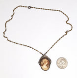 Antique Italian Carnelian Shell Cameo 18 inch Pendant Necklace Circa 1900-1920  F316