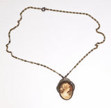 Antique Italian Carnelian Shell Cameo 18 inch Pendant Necklace Circa 1900-1920  F316