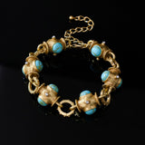 Retro Vintage Style Turquoise and Gold Colored Link Bracelet  F294