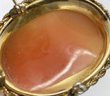 Signed Antique Vintage Hand carved Italian Shell Cameo Brooch gold filled carnelian stamped 12kt  F238