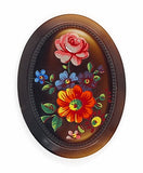 40x30mm Vintage German Glass Decal Painting Brown with Flower Bouquet Cabochon J103