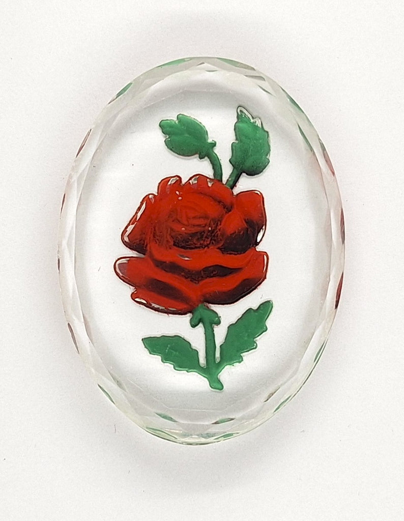 40x30mm Vintage German Glass Intaglio Red Rose Cameo Cabochon J105