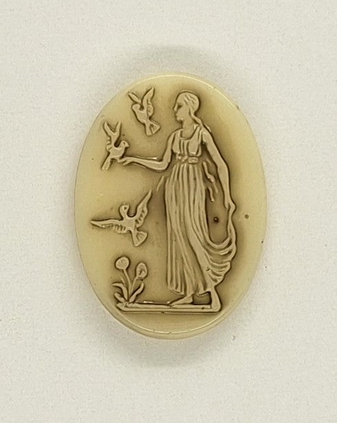 18x13MM Vintage German Glass Cameo Woman with Birds Oval Cabochon J106