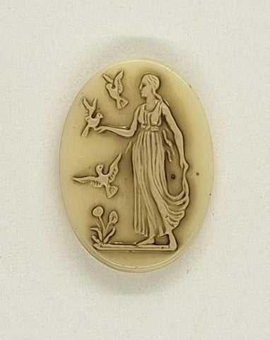 18x13MM Vintage German Glass Cameo Woman with Birds Oval Cabochon J106