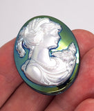 40x30mm Vintage Iridescent Victorian Ponytail Woman Resin Cameo J107