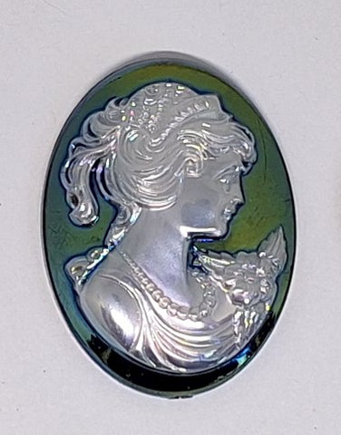 40x30mm Vintage Iridescent Victorian Ponytail Woman Resin Cameo J107
