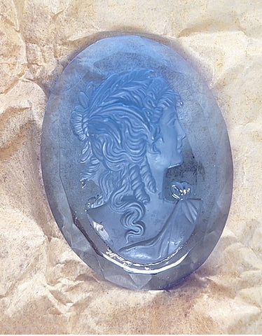 40x30mm Vintage German Faceted Blue Glass Woman Cameo Cabochon J108