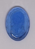 40x30mm Vintage German Faceted Blue Glass Woman Cameo Cabochon J108