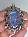 40x30mm Vintage German Faceted Blue Glass Woman Cameo Cabochon J108