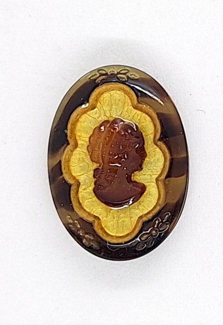 18x13mm Fancy Vintage German Brown Glass Woman Cameo Cabochon J178