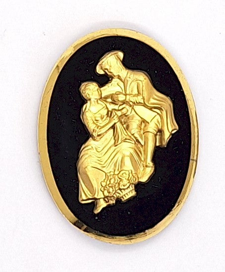 40x30mm Vintage German Glass Lover Cameo Gold and Black J179