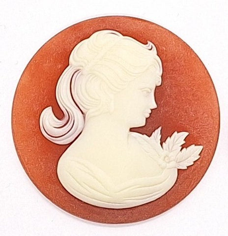 44mm Large  Carnelian and White Victorian Ponytail Woman Resin Cameo J121