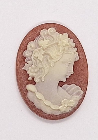 40x30mm Carnelian and Ivory Victorian Woman Resin Cameo J122