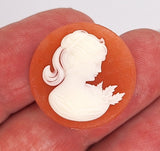 25mm Carnelian and White Victorian Ponytail Woman Resin Cameo J123