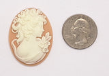 40x30mm Tan and White Victorian Woman with Flowers Resin Cameo J124