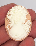 40x30mm Tan and White Victorian Woman with Flowers Resin Cameo J124