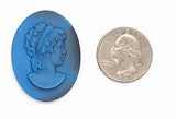 40x30mm Vintage German Blue Glass Woman Cameo Cabochon J125