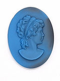 40x30mm Vintage German Blue Glass Woman Cameo Cabochon J125