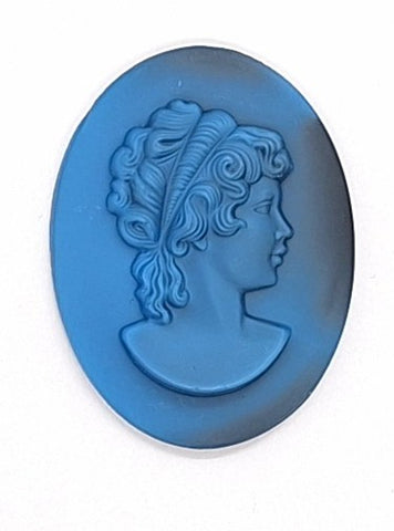 40x30mm Vintage German Blue Glass Woman Cameo Cabochon J125