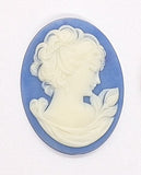 40x30mm Blue and White Woman with Short Hair Resin Cameo J128