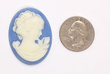 40x30mm Blue and White Woman with Short Hair Resin Cameo J128