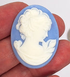 40x30mm Blue and White Woman with Short Hair Resin Cameo J128