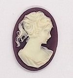 25x18mm Purple and White Ponytail Girl Resin Cameo J129