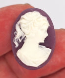 25x18mm Purple and White Ponytail Girl Resin Cameo J129
