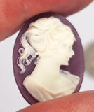 25x18mm Purple and White Ponytail Girl Resin Cameo J129