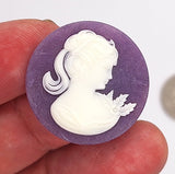 30mm Purple and White Ponytail Girl Resin Cameo J130