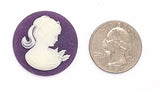 30mm Purple and White Ponytail Girl Resin Cameo J130