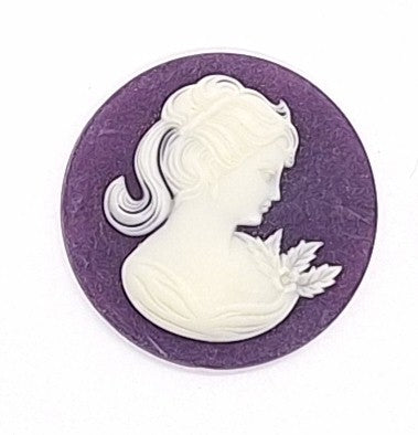 30mm Purple and White Ponytail Girl Resin Cameo J130