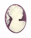 40x30mm Purple and White Ponytail Girl Resin Cameo J131