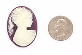 40x30mm Purple and White Ponytail Girl Resin Cameo J131