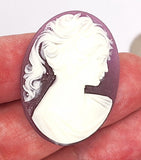 40x30mm Purple and White Ponytail Girl Resin Cameo J131