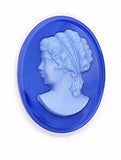 40x30mm Vintage German Blue Glass Woman Cameo Cabochon J132