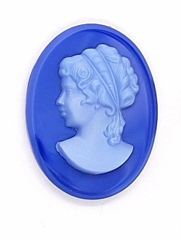 40x30mm Vintage German Blue Glass Woman Cameo Cabochon J132