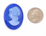 40x30mm Vintage German Blue Glass Woman Cameo Cabochon J132
