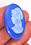 40x30mm Vintage German Blue Glass Woman Cameo Cabochon J132