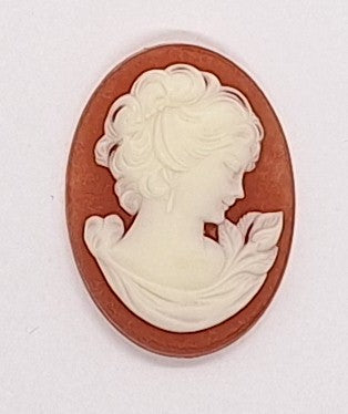 25x18mm Carnelian and White Woman with Short Hair Resin Cameo J133
