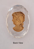 25x18mm Vintage German Woman Glass Flat Back Cameo Reverse Intaglio GOLD PAINTED on CRYSTAL J134