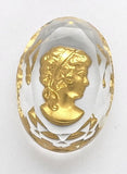 25x18mm Vintage German Woman Glass Flat Back Cameo Reverse Intaglio GOLD PAINTED on CRYSTAL J134