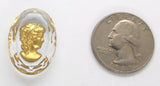 25x18mm Vintage German Woman Glass Flat Back Cameo Reverse Intaglio GOLD PAINTED on CRYSTAL J134