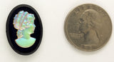 25x18mm Vintage Iridescent German Woman Glass Flat Back Cameo J135