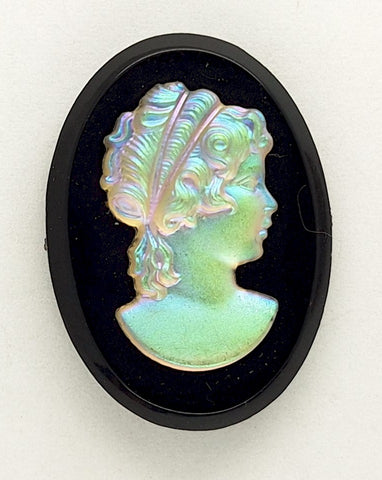 25x18mm Vintage Iridescent German Woman Glass Flat Back Cameo J135